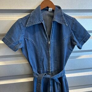 Vintage 80's Wrangler Denim Jumpsuit Short Sleeve Belted Womens Size 7/8